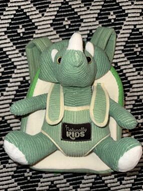 Naturally Kids Backpack Green Triceratops Plush Stuffed
